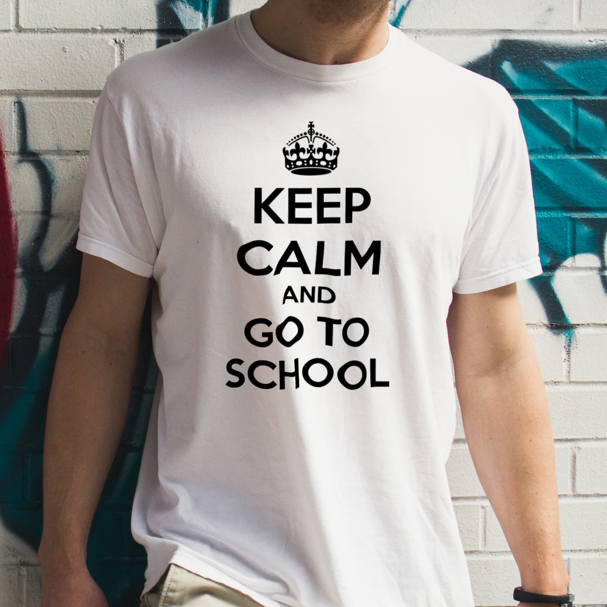 Keep Calm And Go To School - Męska Koszulka Biała