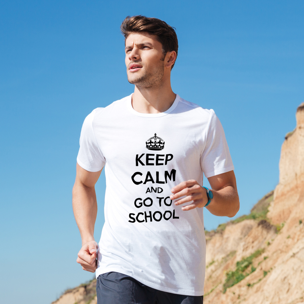 Keep Calm And Go To School - Męska Koszulka Biała