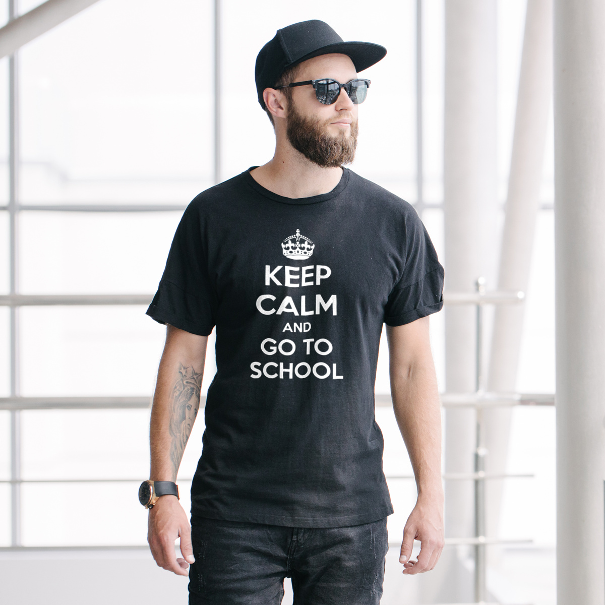 Keep Calm And Go To School - Męska Koszulka Czarna