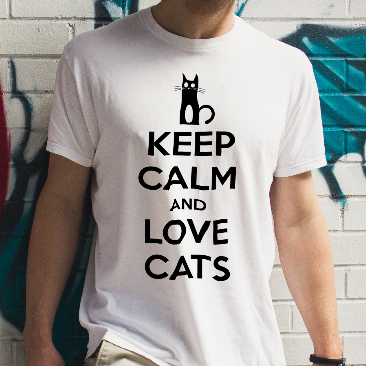 Keep Calm And Love Cats - Męska Koszulka Biała