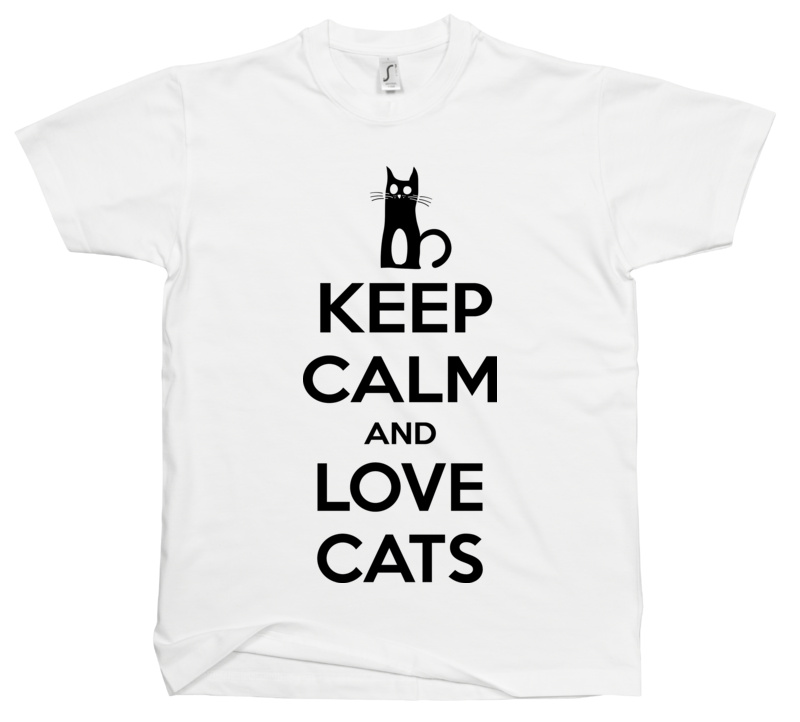 Keep Calm And Love Cats - Męska Koszulka Biała