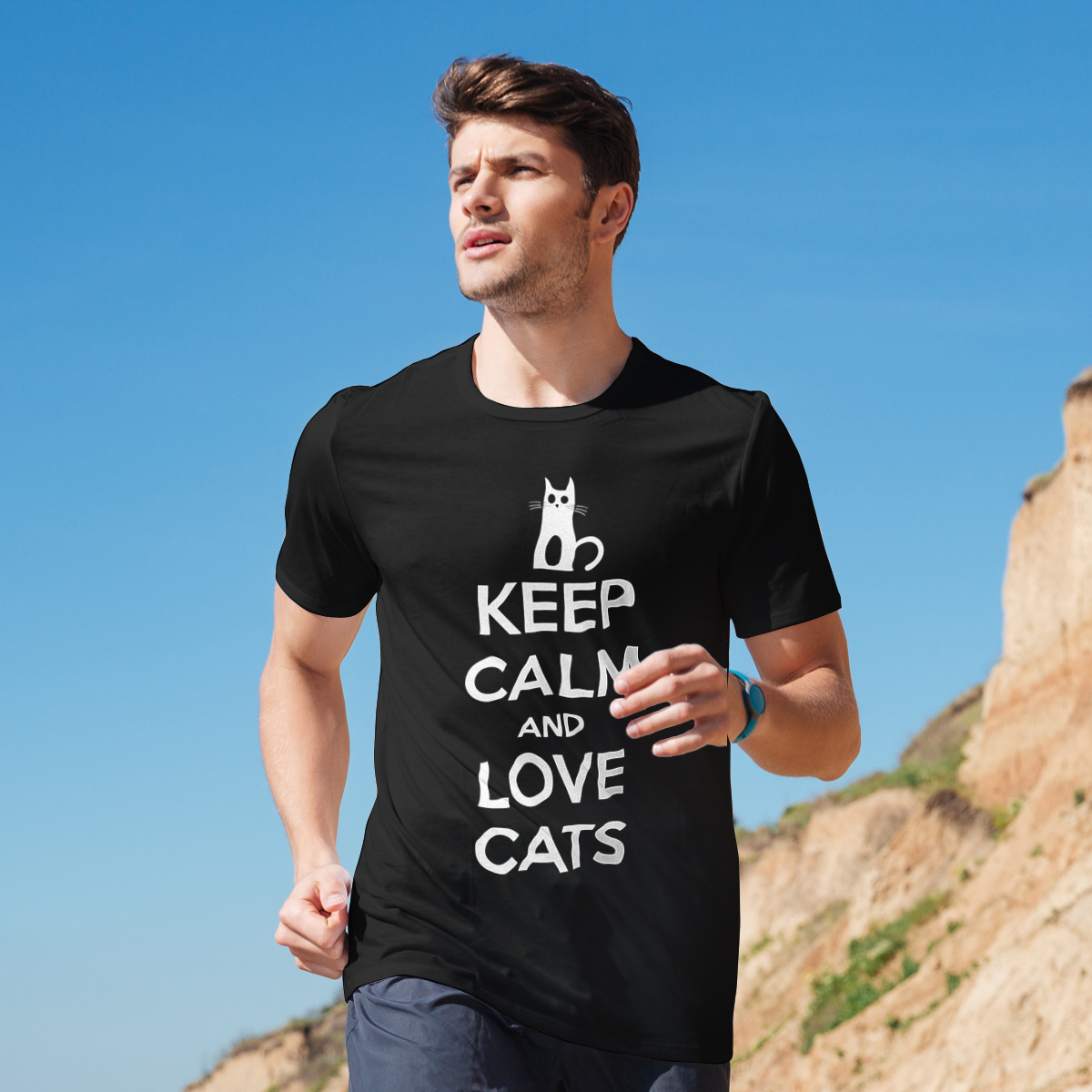 Keep Calm And Love Cats - Męska Koszulka Czarna