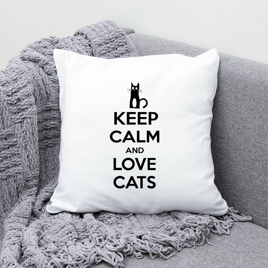 Keep Calm And Love Cats - Poduszka Biała