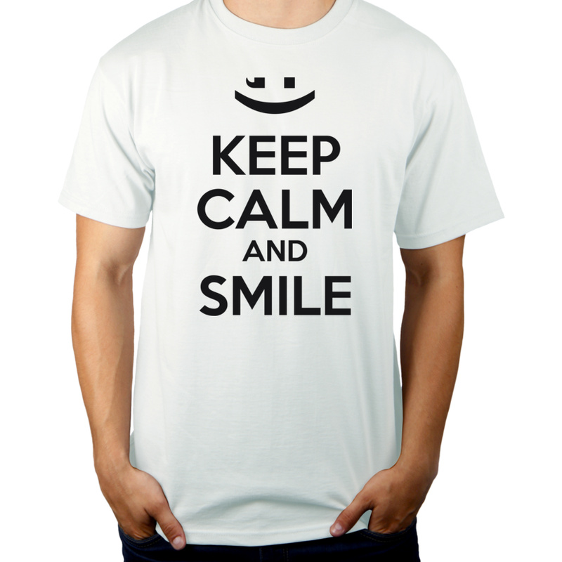 Keep Calm And Smile - Męska Koszulka Biała
