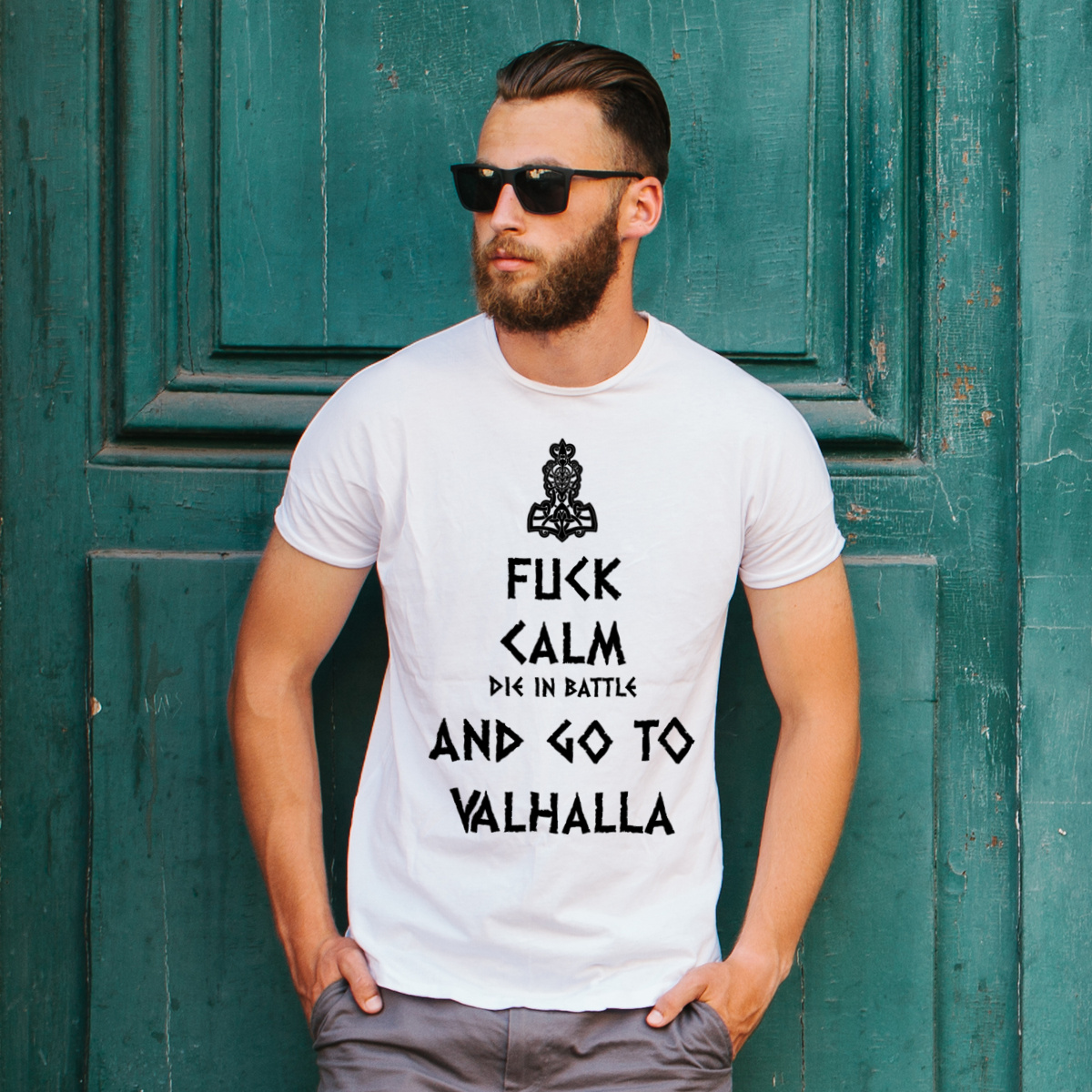 Keep Calm Viking Valhalla - Męska Koszulka Biała