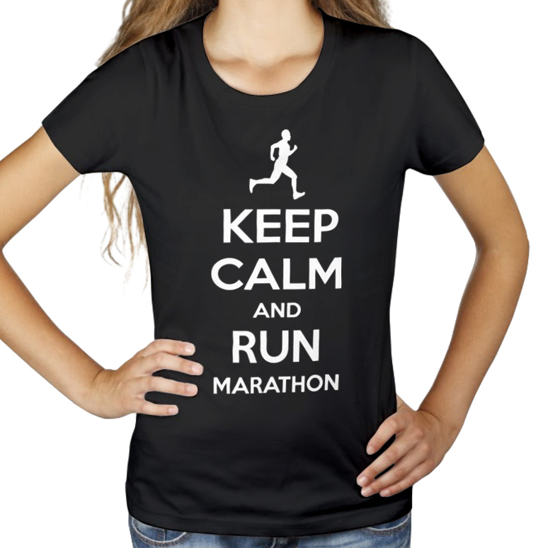 Keep Calm and Run Marathon - Damska Koszulka Czarna