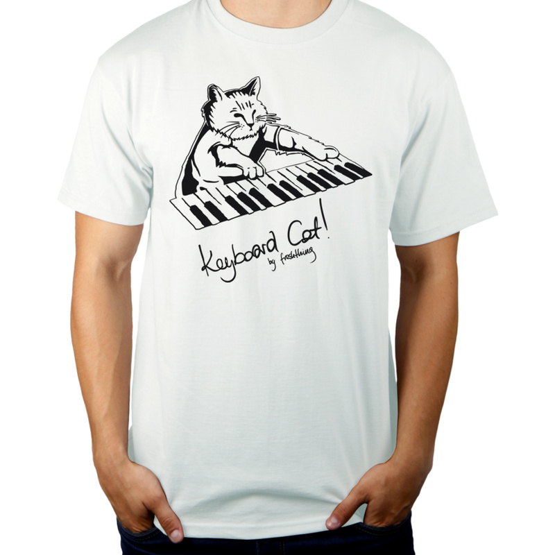 Keyboard Cat - Męska Koszulka Biała