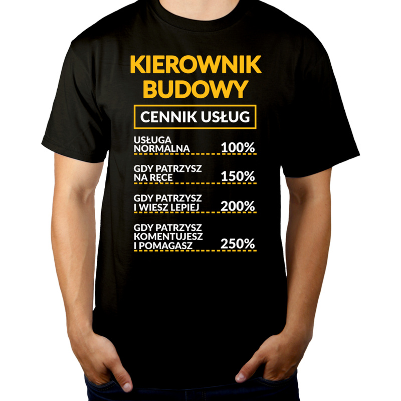 Kierownik Budowy - Cennik Usług - Męska Koszulka Czarna