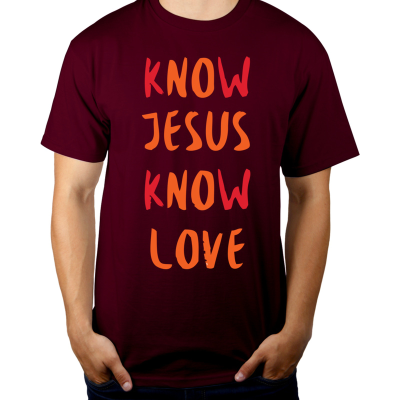 Know Jesus Know Love - Męska Koszulka Burgundowa