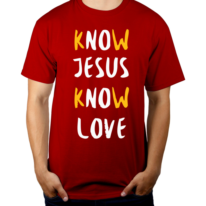 Know Jesus Know Love - Męska Koszulka Czerwona