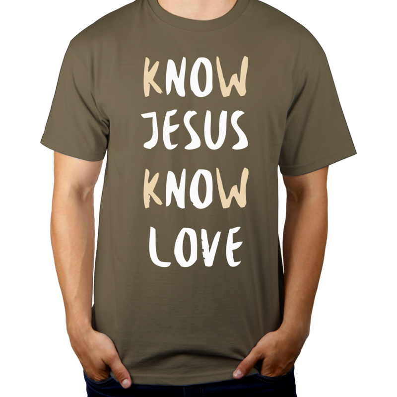 Know Jesus Know Love - Męska Koszulka Khaki