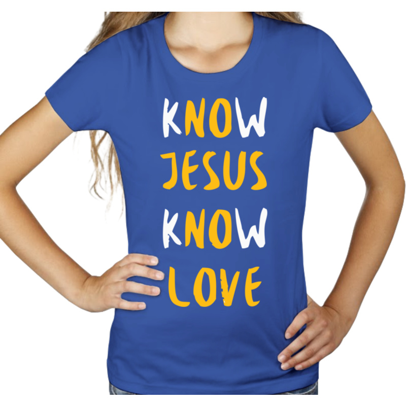 Know Jesus Know Love - Damska Koszulka Niebieska