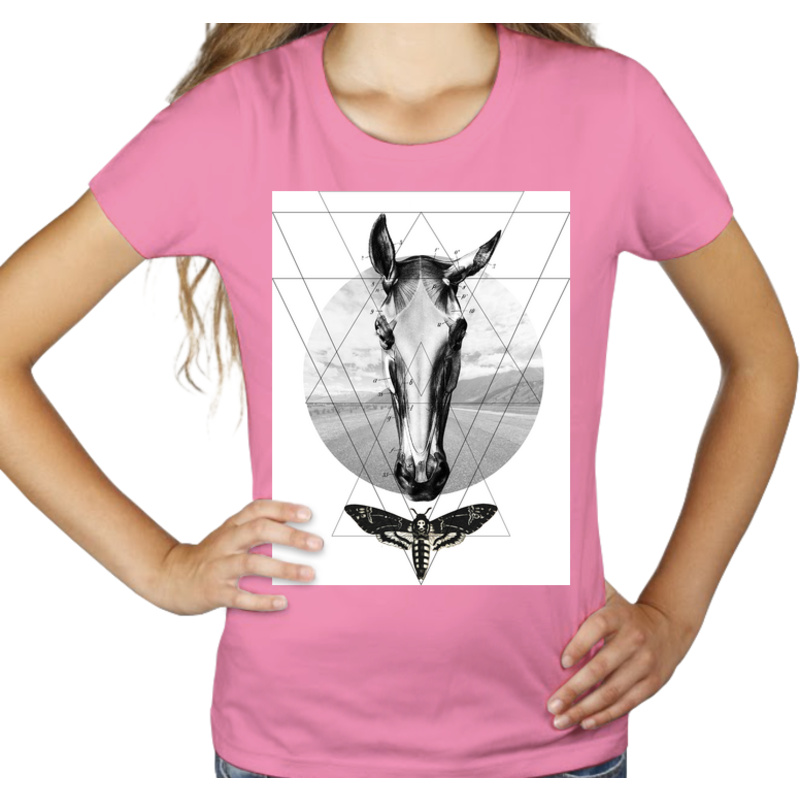 Koń i Ćma - Damska Koszulka Różowa