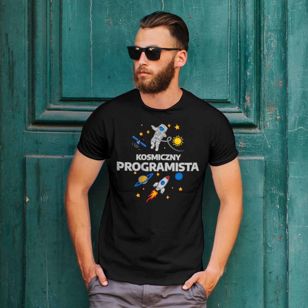 Kosmiczny Programista - Męska Koszulka Czarna