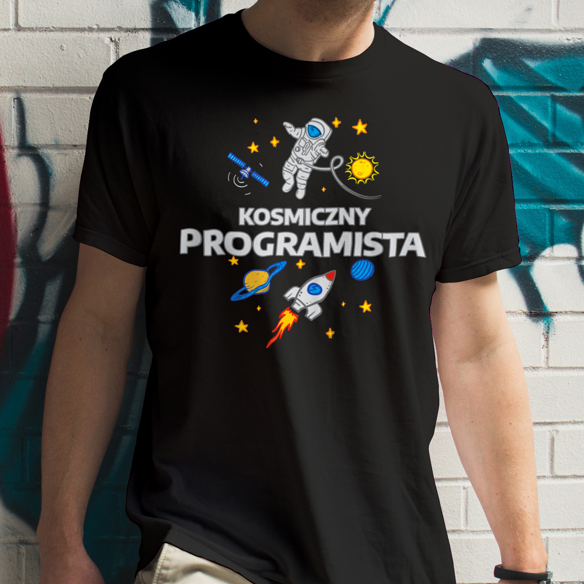 Kosmiczny Programista - Męska Koszulka Czarna