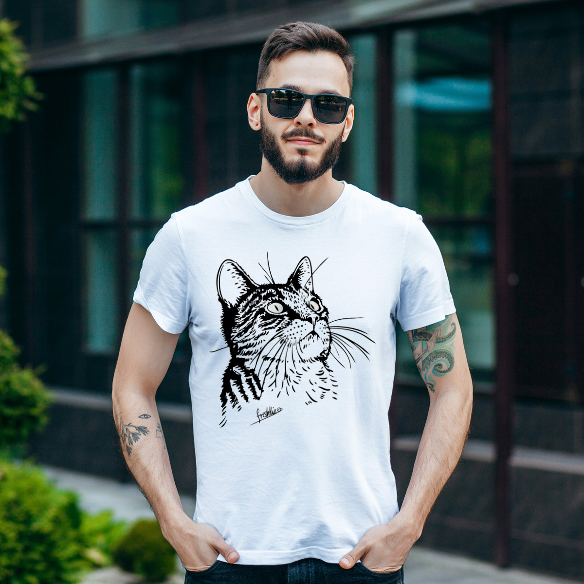 Kot Butcher - Męska Koszulka Biała