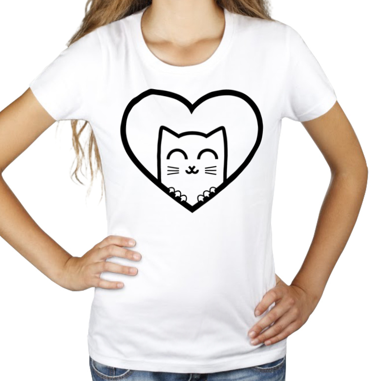 Kot Walentynkowy - Damska Koszulka Biała