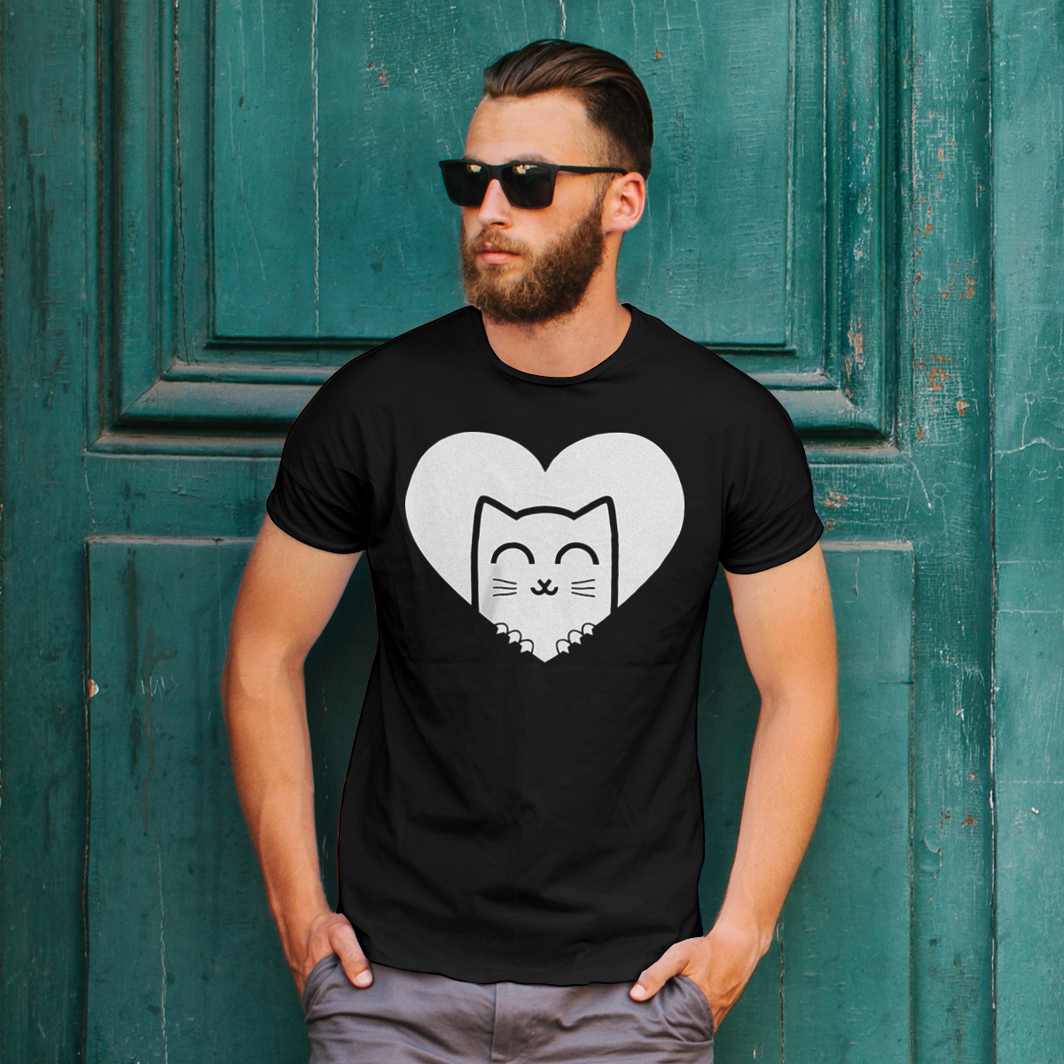Kot Walentynkowy - Męska Koszulka Czarna