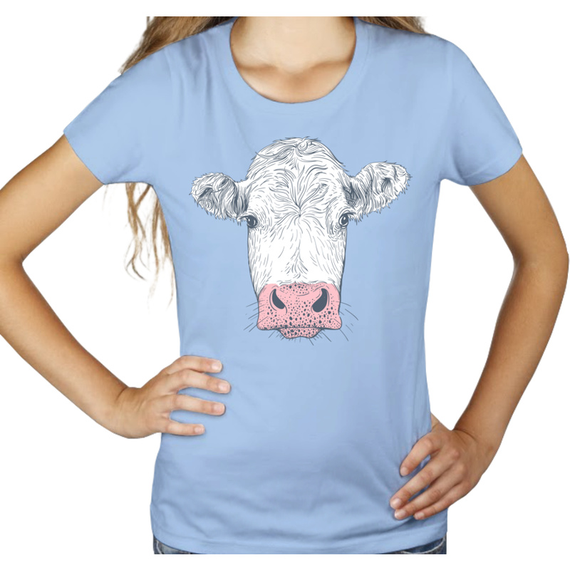 Krowa - Damska Koszulka Błękitna