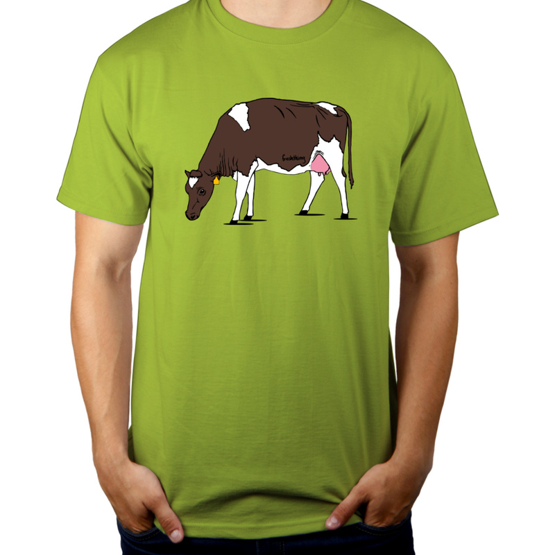 Krowa - Męska Koszulka Jasno Zielona
