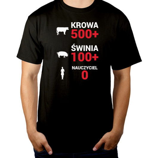 Krowa Świnia Nauczyciel 500 plus - Męska Koszulka Czarna
