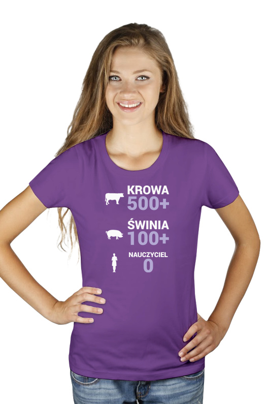 Krowa Świnia Nauczyciel 500 plus - Damska Koszulka Fioletowa