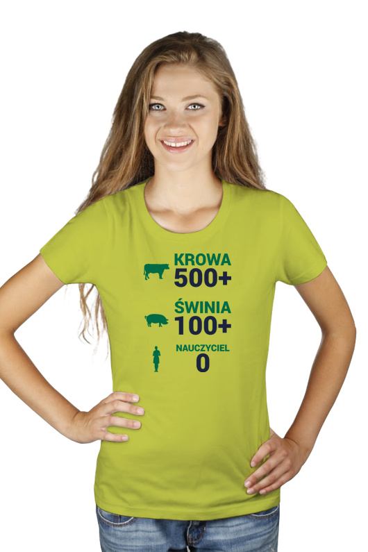 Krowa Świnia Nauczyciel 500 plus - Damska Koszulka Jasno Zielona