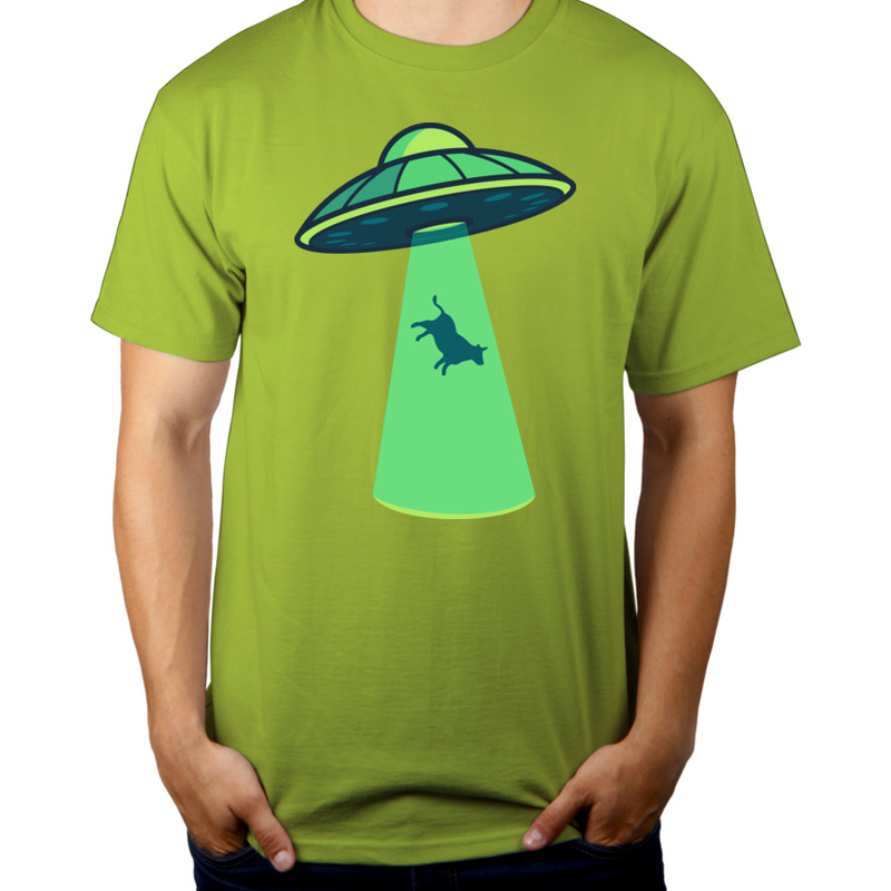 Krowa UFO - Męska Koszulka Jasno Zielona