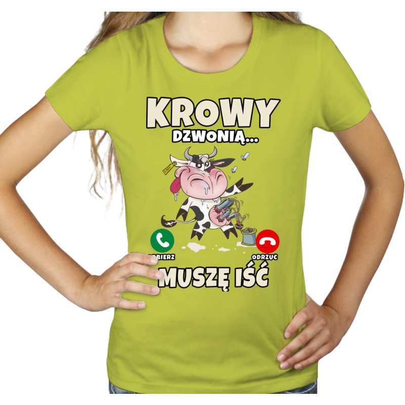 Krowy dzwonią muszę iść - Damska Koszulka Jasno Zielona