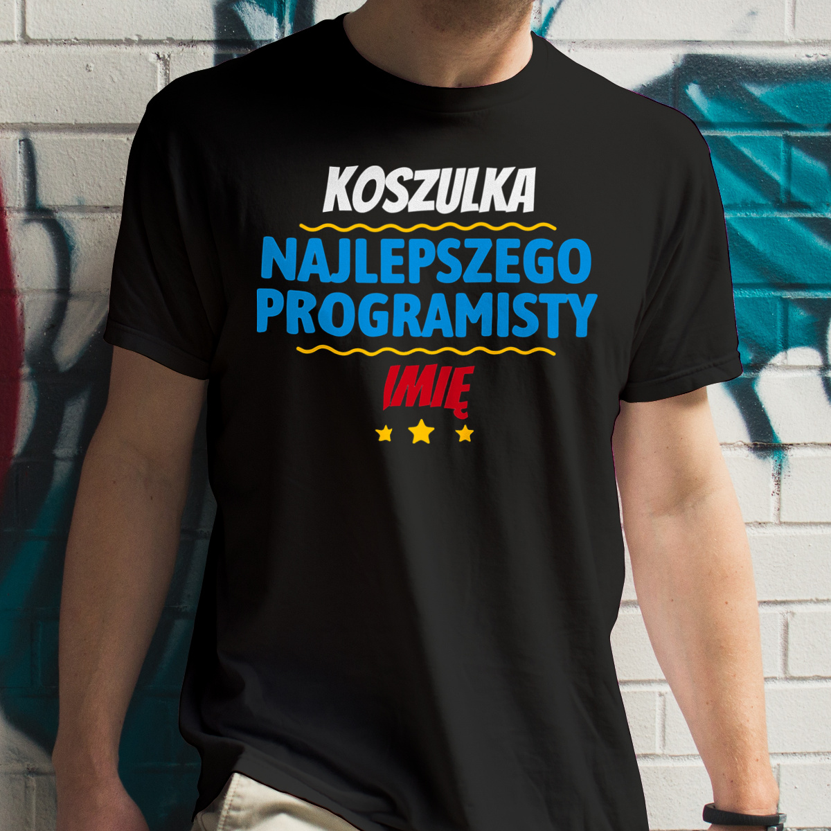 Kubek Najlepszego Programisty Imię Personalizacja - Męska Koszulka Czarna