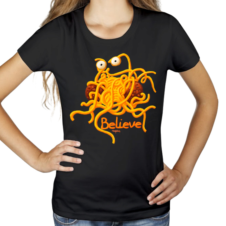 Latający Potwór Spaghetti - Damska Koszulka Czarna