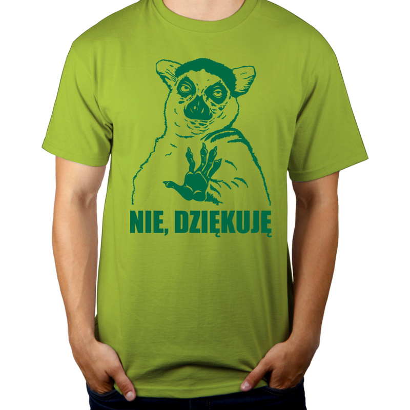 Lemur Nie Dziękuję - Męska Koszulka Jasno Zielona