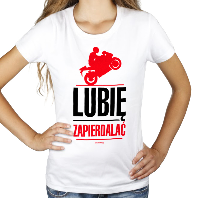 Lubię Zapie*dalać Motocykl Ścigacz - Damska Koszulka Biała