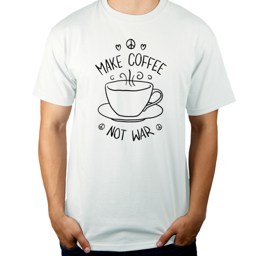 Make Coffee Not War - Męska Koszulka Biała
