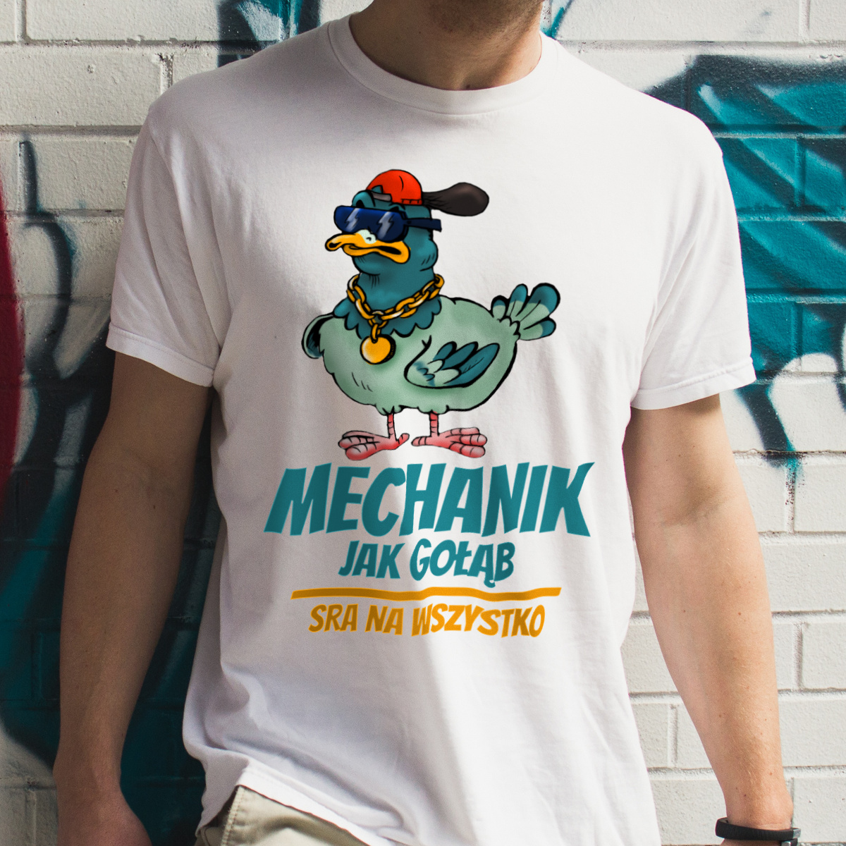 Mechanik Jak Gołąb - Męska Koszulka Biała