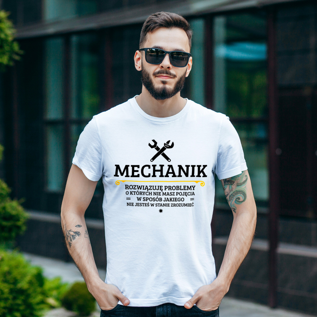 Mechanik - Rozwiązuje Problemy O Których Nie Masz Pojęcia - Męska Koszulka Biała