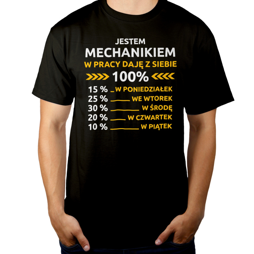 Mechanik W Pracy Daje Z Siebie 100%  - Męska Koszulka Czarna