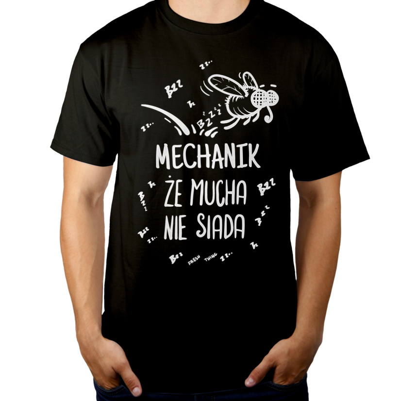 Mechanik Że Mucha Nie Siada - Męska Koszulka Czarna