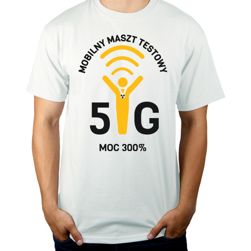 Mobilny Maszt Testowy 5G moc 300% - Męska Koszulka Biała