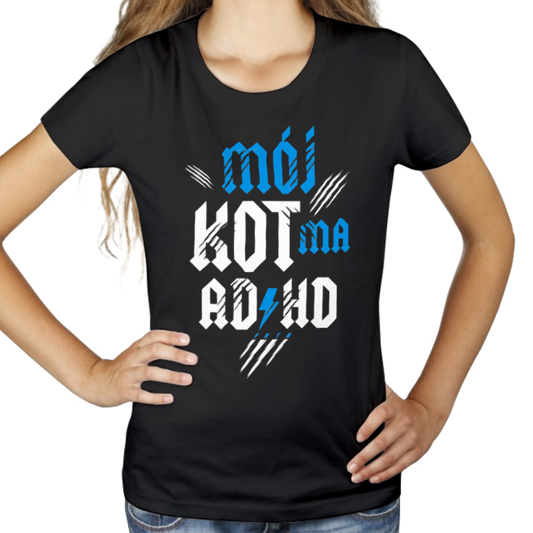 Moj Kot Ma ADHD - Damska Koszulka Czarna