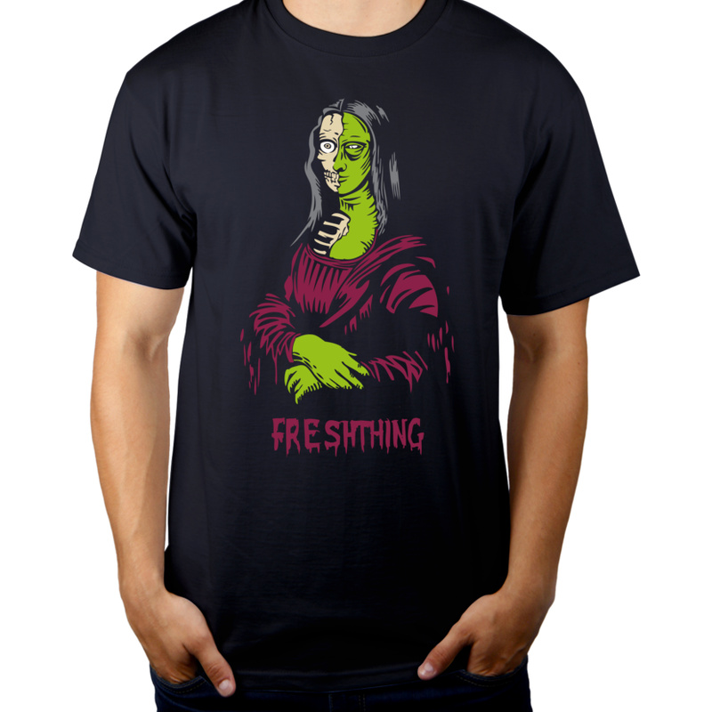 Mona Lisa Zombie - Męska Koszulka Ciemnogranatowa