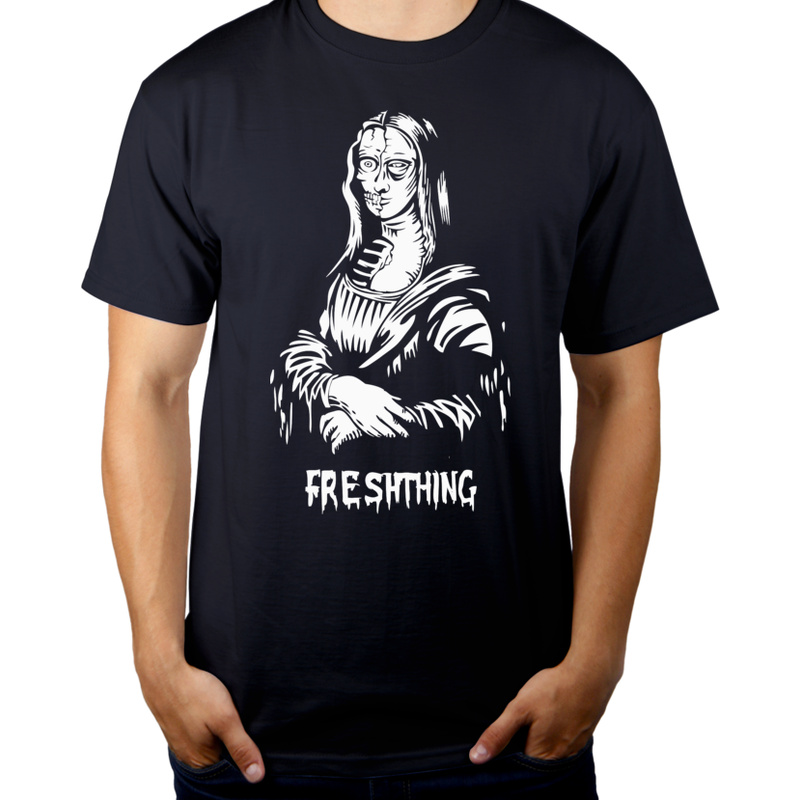 Mona Lisa Zombie - Męska Koszulka Ciemnogranatowa