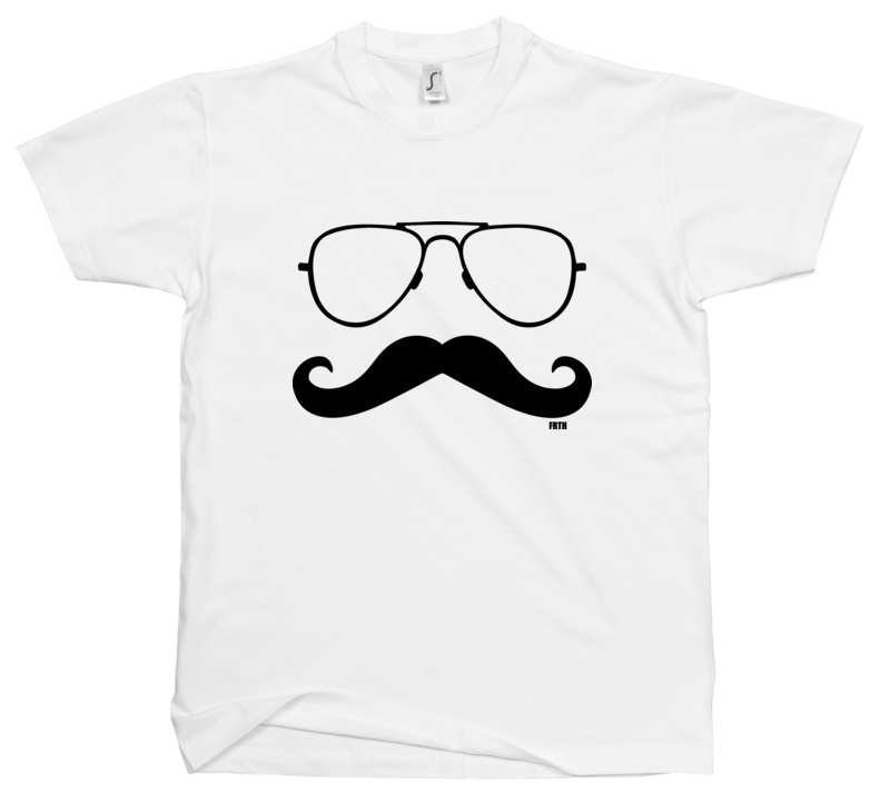 Moustache i Glasses - Męska Koszulka Biała