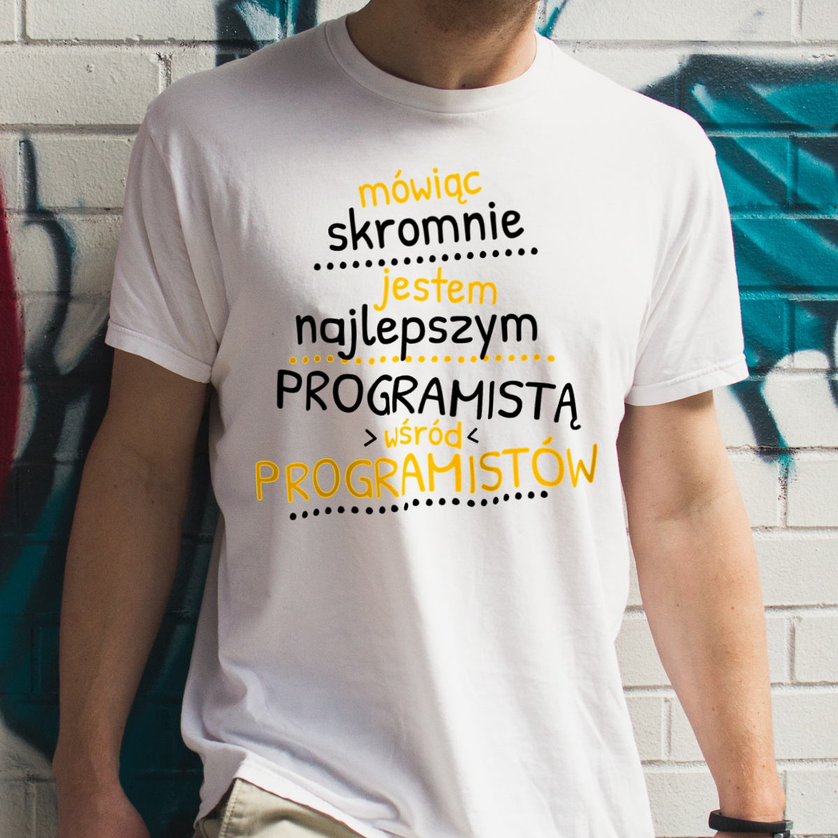 Mówiąc Skromnie - Programista - Męska Koszulka Biała