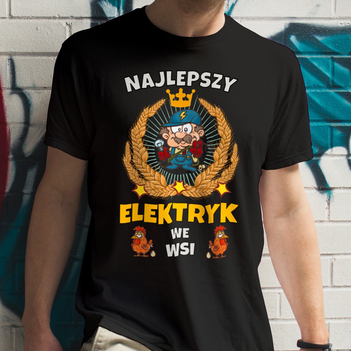 Najlepszy Elektryk We Wsi - Męska Koszulka Czarna
