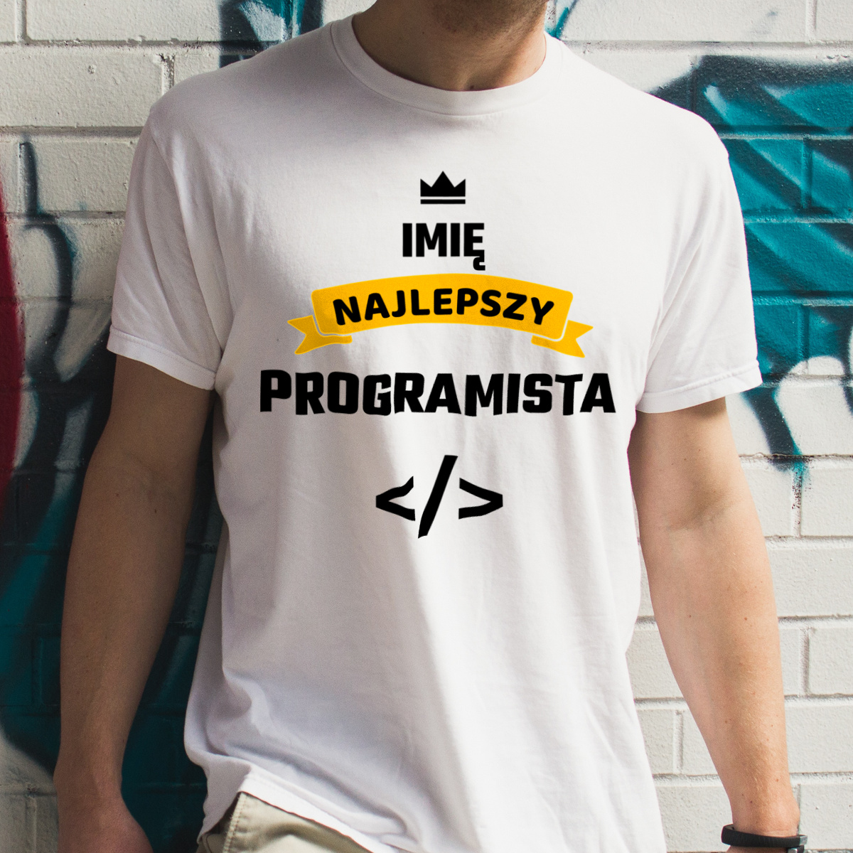 Najlepszy Programista - Twoje Imię - Męska Koszulka Biała