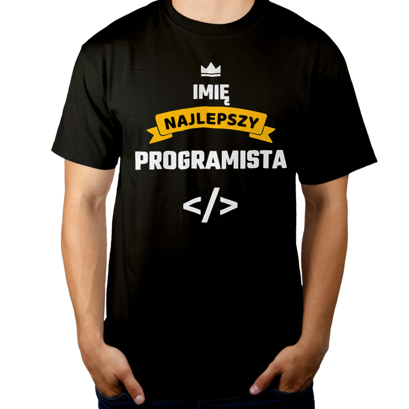 Najlepszy Programista - Twoje Imię - Męska Koszulka Czarna
