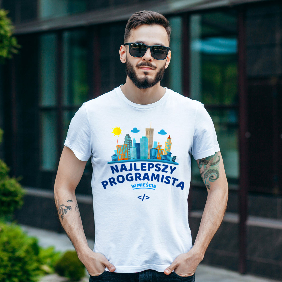 Najlepszy Programista W Mieście - Męska Koszulka Biała
