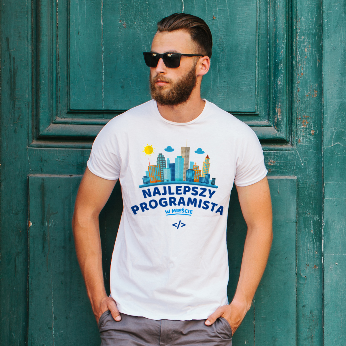 Najlepszy Programista W Mieście - Męska Koszulka Biała