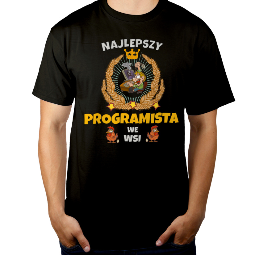 Najlepszy Programista We Wsi - Męska Koszulka Czarna